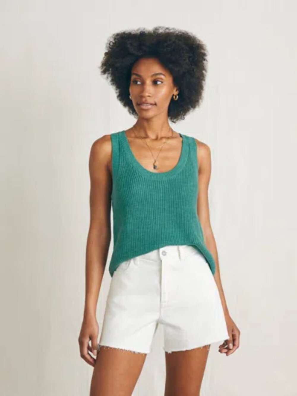 FAHERTY Miramar Linen Scoop Neck Tank Sweater Vest Bottle Green Women XS